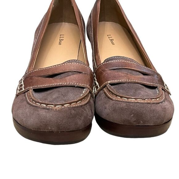 L.L. Bean Made/Brazil 9M Shoes Brown Suede Leather Wedge Penny Loafers Slip On - Picture 4 of 11